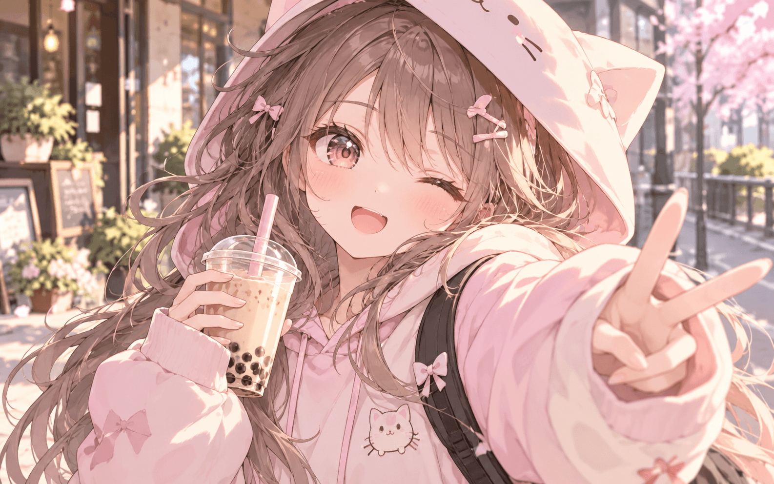 Anime nữ mặc hoodie đáng yêu