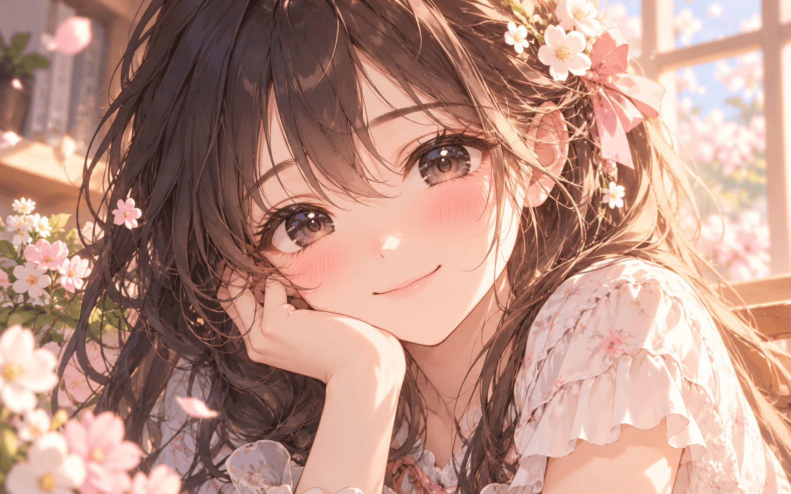 Cô gái anime mỉm cười ngọt ngào