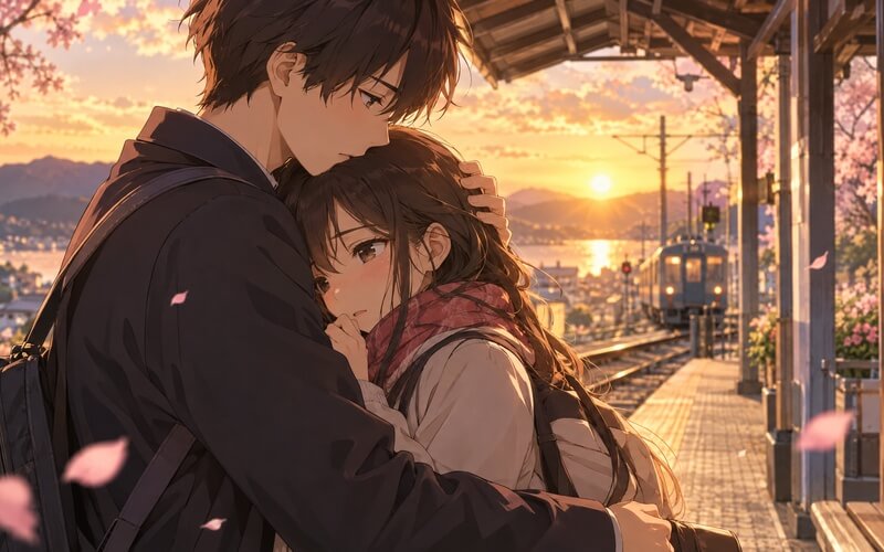 Ảnh anime cặp đôi ôm nhau ấm áp
