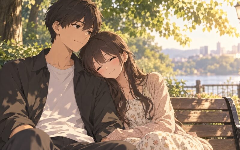 Ảnh anime cặp đôi tựa vai nhau bình yên