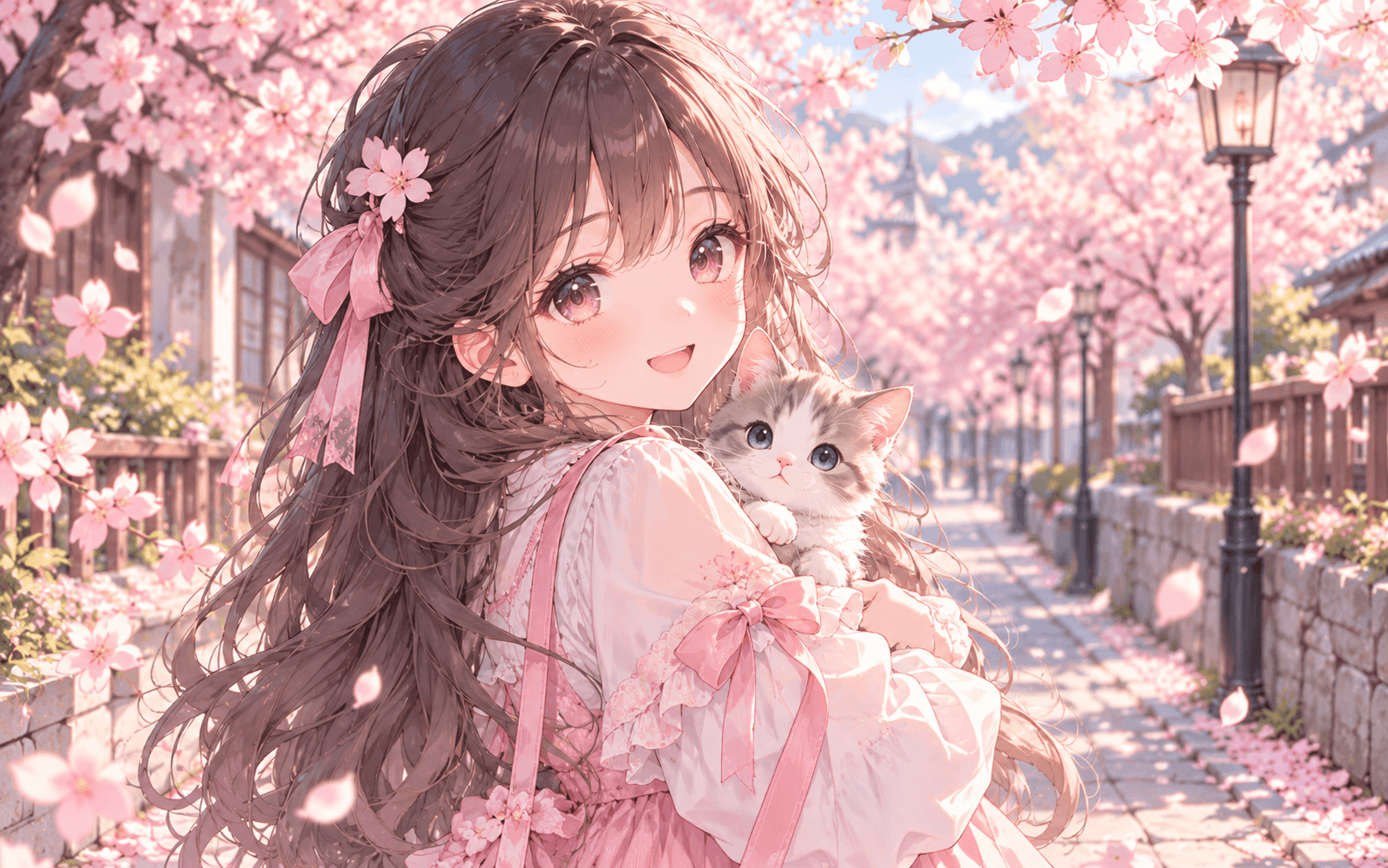 Ảnh anime cute ôm mèo đáng yêu