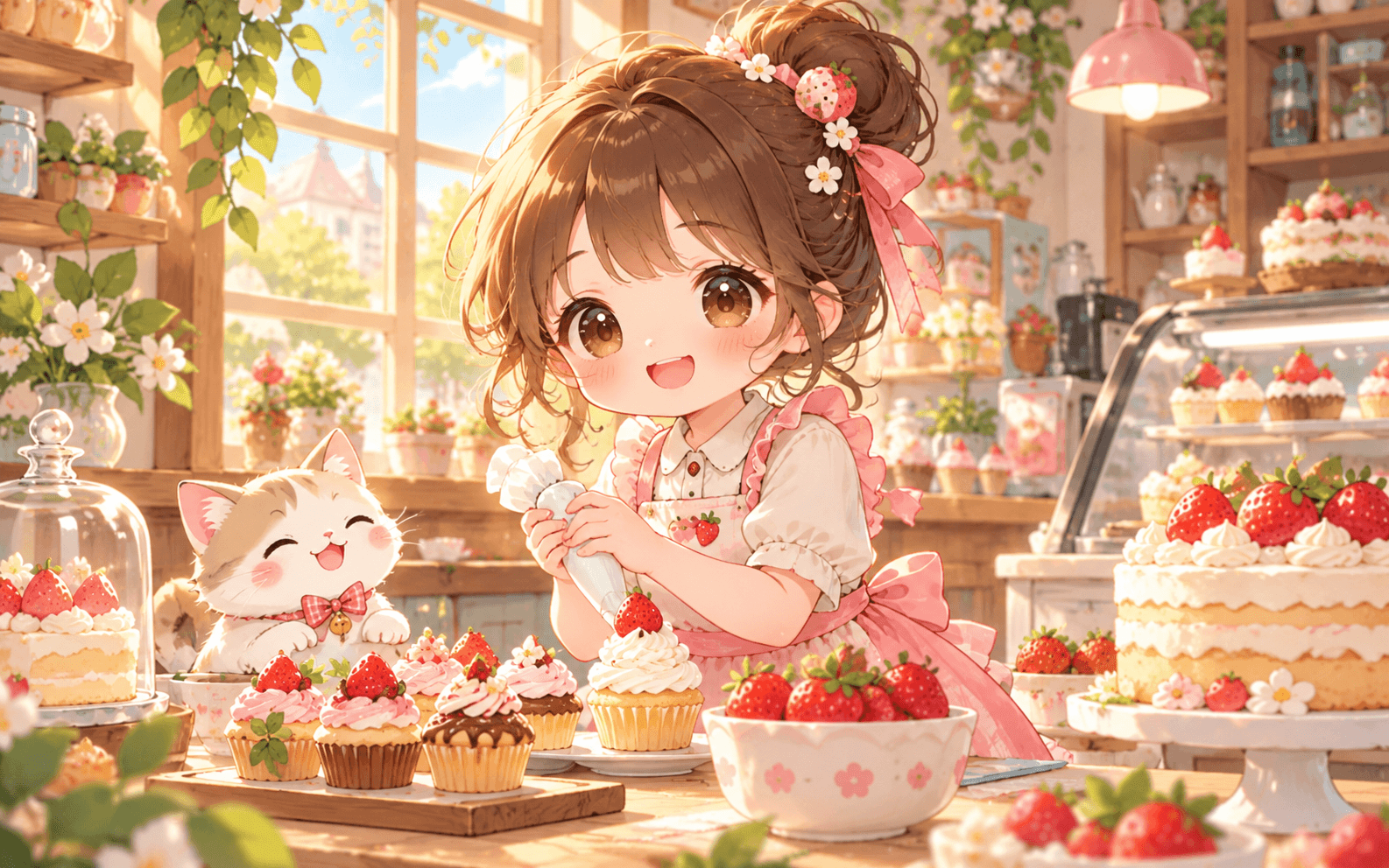 Ảnh anime cute đang ăn bánh ngọt