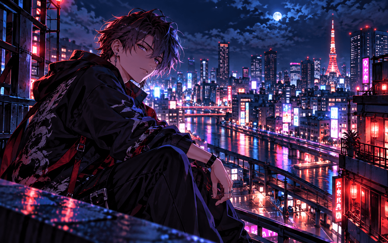 Ảnh anime ngầu giữa thành phố về đêm