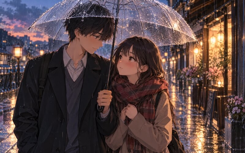 Ảnh anime tình yêu dưới cơn mưa lãng mạn